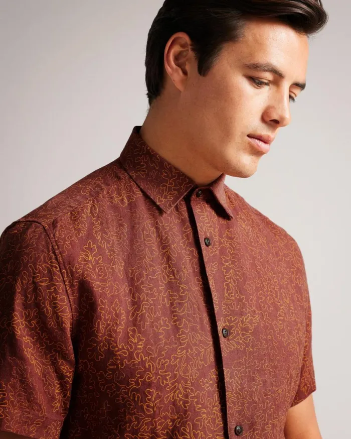 Short Sleeve Coral Print Shirt Maroon Men Ted Baker Shirts
