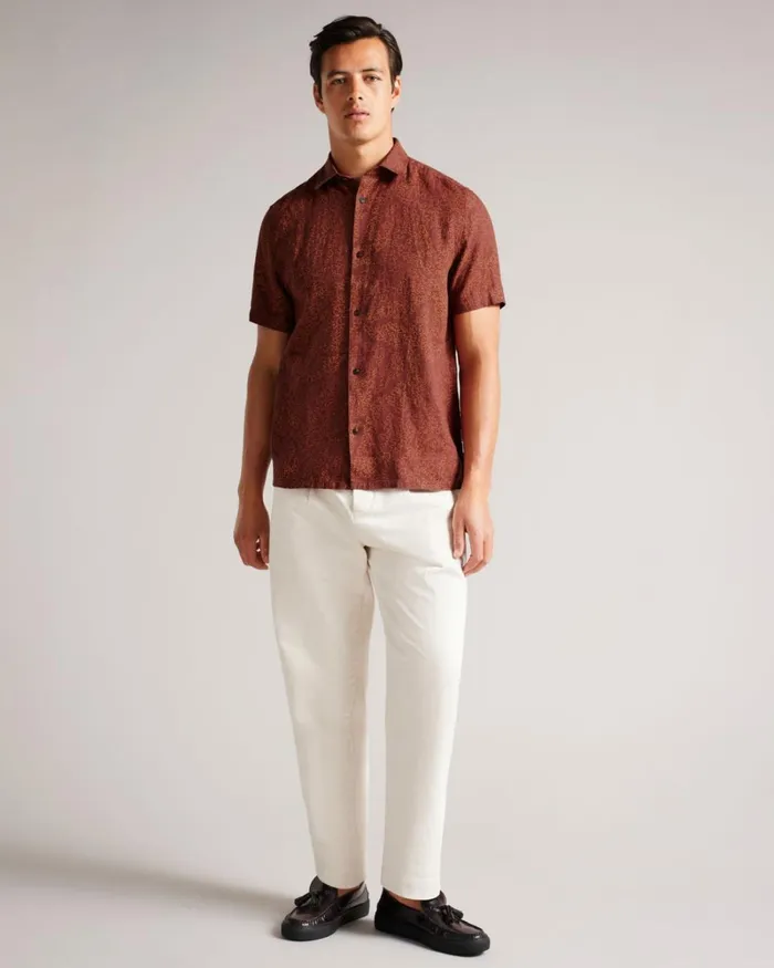 Short Sleeve Coral Print Shirt Maroon Men Ted Baker Shirts