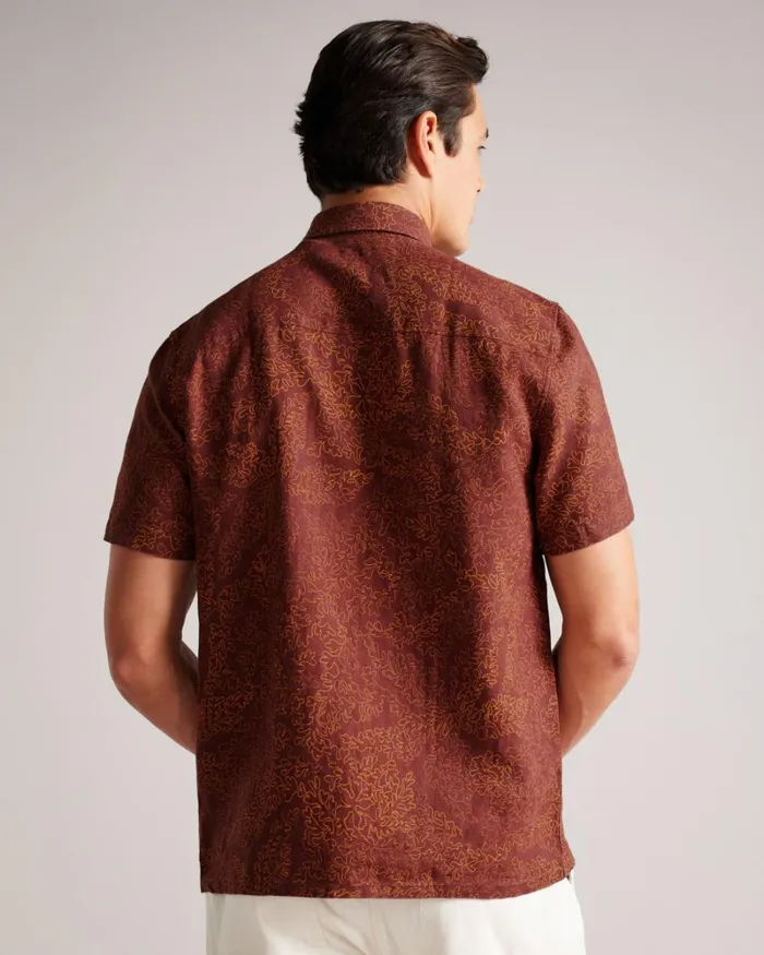 Short Sleeve Coral Print Shirt Maroon Men Ted Baker Shirts