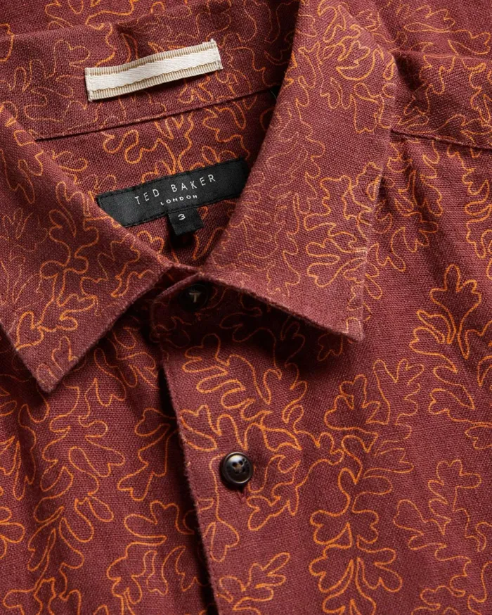 Short Sleeve Coral Print Shirt Maroon Men Ted Baker Shirts