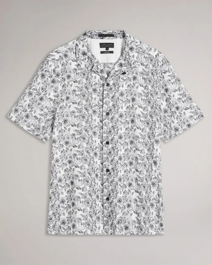 Short Sleeve Embroidered Shirt White Men Ted Baker Clothing