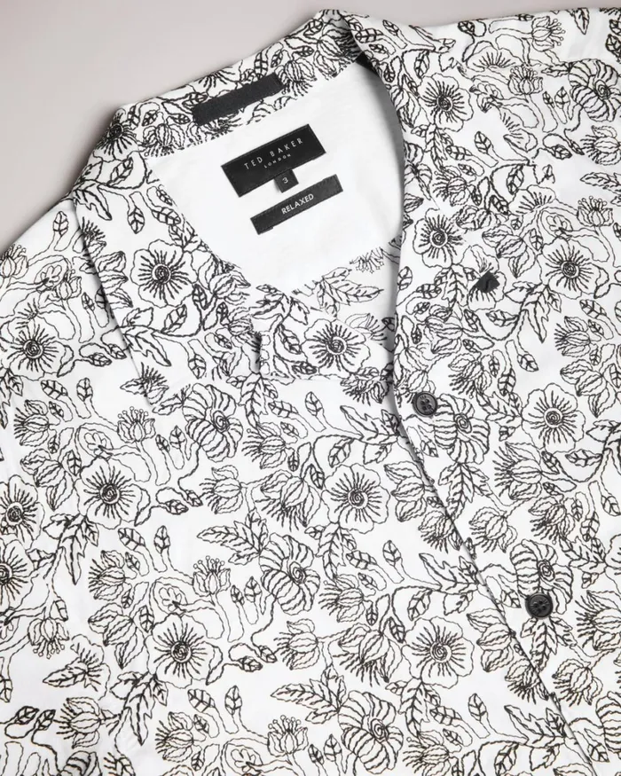 Short Sleeve Embroidered Shirt White Men Ted Baker Clothing Short Sleeve Embroidered Shirt White Men Ted Baker Clothing