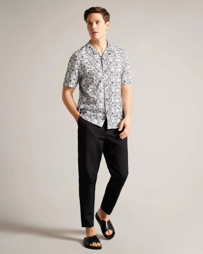 Short Sleeve Embroidered Shirt White Men Ted Baker Clothing Short Sleeve Embroidered Shirt White Men Ted Baker Clothing