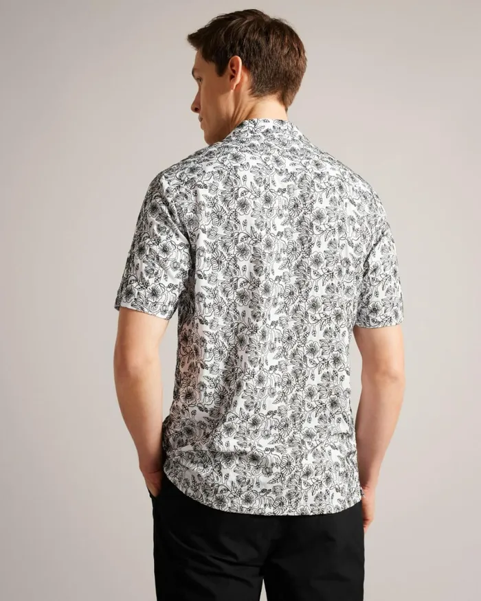 Short Sleeve Embroidered Shirt White Men Ted Baker Clothing Short Sleeve Embroidered Shirt White Men Ted Baker Clothing