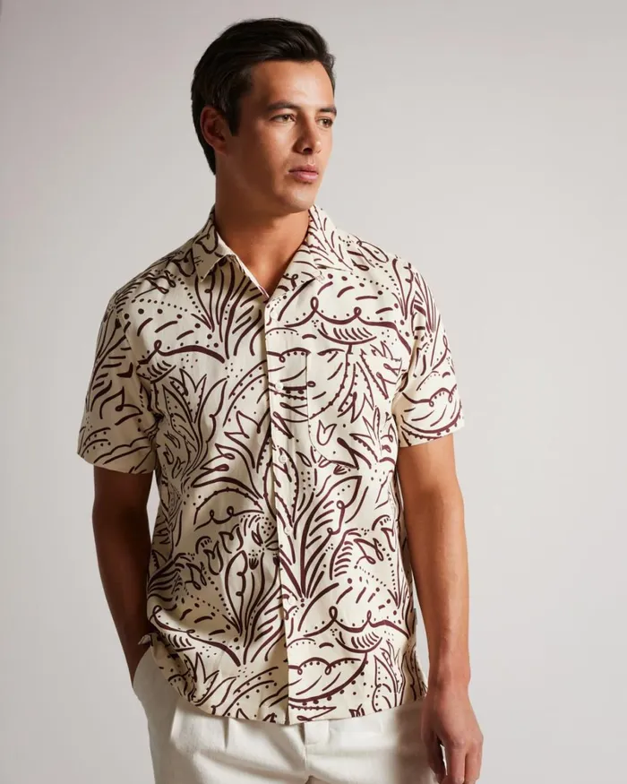 Short Sleeve Floral Print Shirt Stone Men Ted Baker Shirts Short Sleeve Floral Print Shirt Stone Men Ted Baker Shirts
