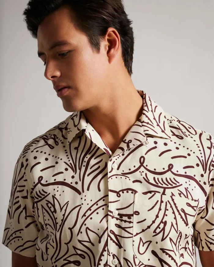Short Sleeve Floral Print Shirt Stone Men Ted Baker Shirts Short Sleeve Floral Print Shirt Stone Men Ted Baker Shirts