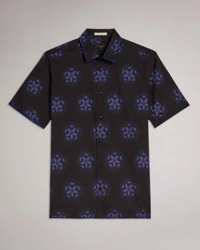 Short Sleeve Floral Printed Shirt Black Men Ted Baker Clothing