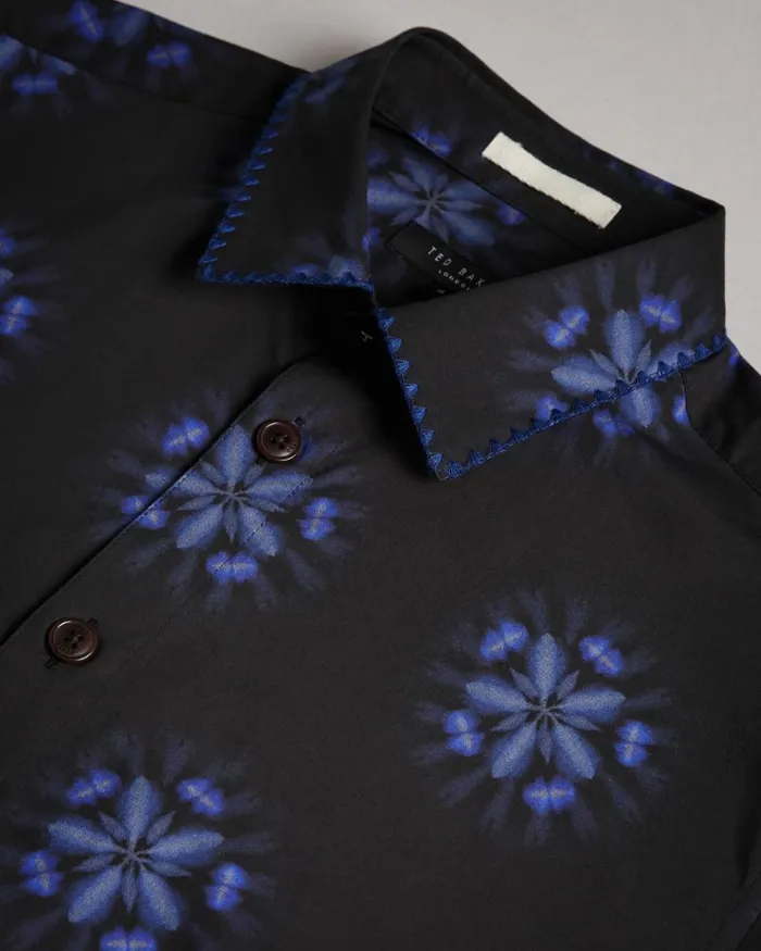 Short Sleeve Floral Printed Shirt Black Men Ted Baker Clothing Short Sleeve Floral Printed Shirt Black Men Ted Baker Clothing
