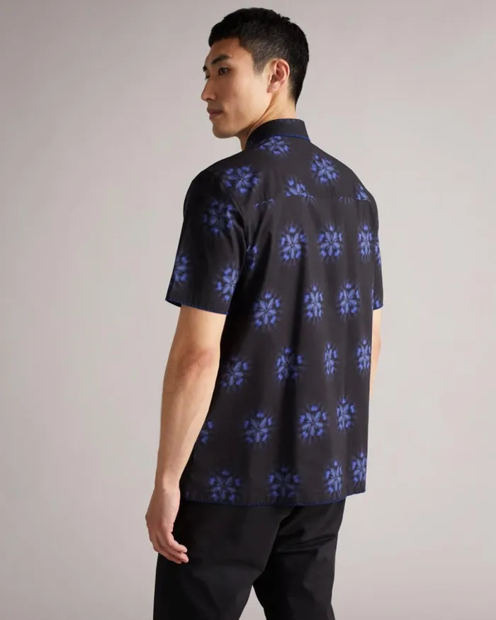 Short Sleeve Floral Printed Shirt Black Men Ted Baker Clothing Short Sleeve Floral Printed Shirt Black Men Ted Baker Clothing