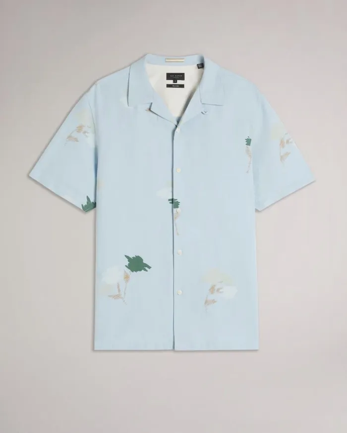 Short Sleeve Floral Printed Shirt Light Blue Men Ted Baker Clothing