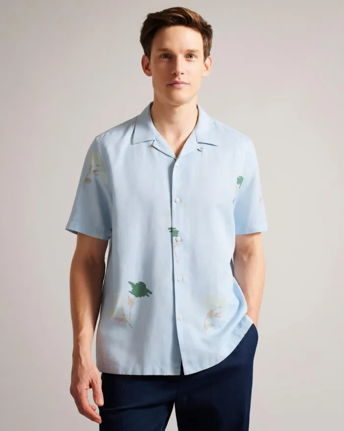Short Sleeve Floral Printed Shirt Light Blue Men Ted Baker Clothing Short Sleeve Floral Printed Shirt Light Blue Men Ted Baker Clothing