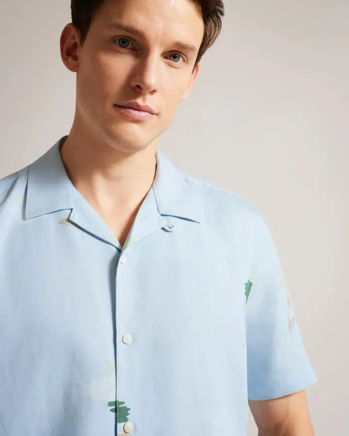 Short Sleeve Floral Printed Shirt Light Blue Men Ted Baker Clothing Short Sleeve Floral Printed Shirt Light Blue Men Ted Baker Clothing