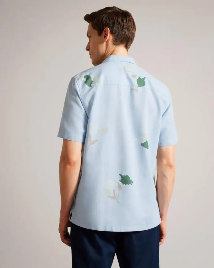 Short Sleeve Floral Printed Shirt Light Blue Men Ted Baker Clothing Short Sleeve Floral Printed Shirt Light Blue Men Ted Baker Clothing
