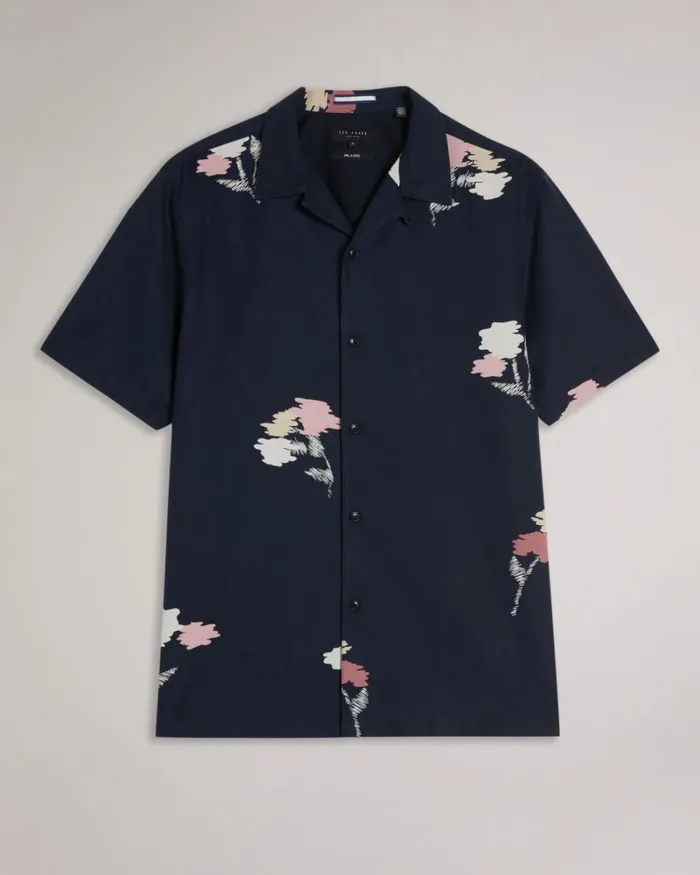 Short Sleeve Floral Printed Shirt Navy Men Ted Baker Clothing