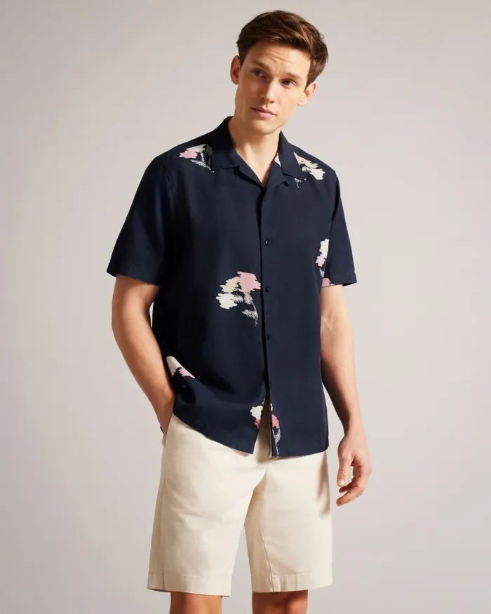 Short Sleeve Floral Printed Shirt Navy Men Ted Baker Clothing Short Sleeve Floral Printed Shirt Navy Men Ted Baker Clothing