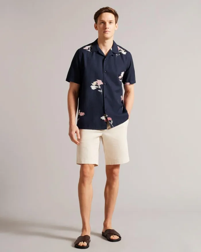 Short Sleeve Floral Printed Shirt Navy Men Ted Baker Clothing Short Sleeve Floral Printed Shirt Navy Men Ted Baker Clothing