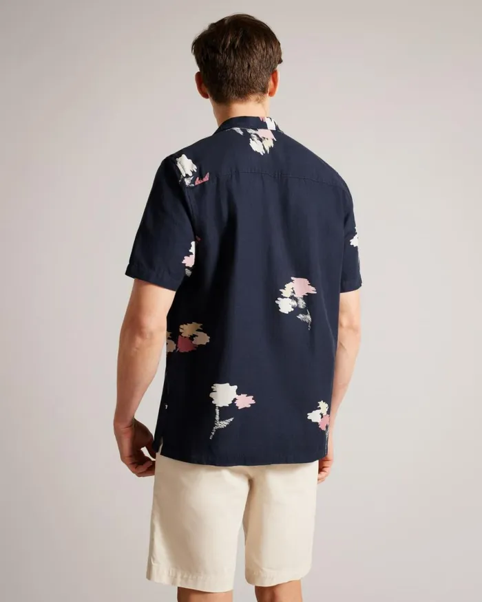 Short Sleeve Floral Printed Shirt Navy Men Ted Baker Clothing Short Sleeve Floral Printed Shirt Navy Men Ted Baker Clothing