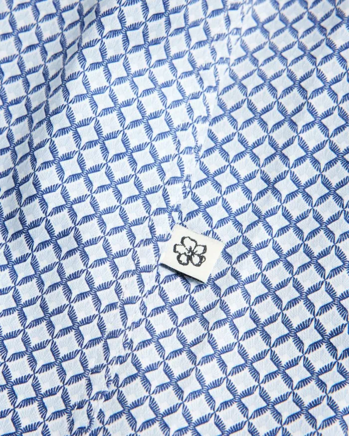 Short Sleeve Geometric Print Shirt Dark Blue Men Ted Baker Clothing Short Sleeve Geometric Print Shirt Dark Blue Men Ted Baker Clothing