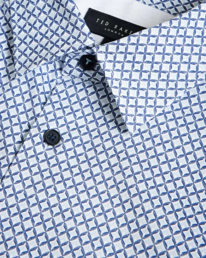 Short Sleeve Geometric Print Shirt Dark Blue Men Ted Baker Clothing Short Sleeve Geometric Print Shirt Dark Blue Men Ted Baker Clothing
