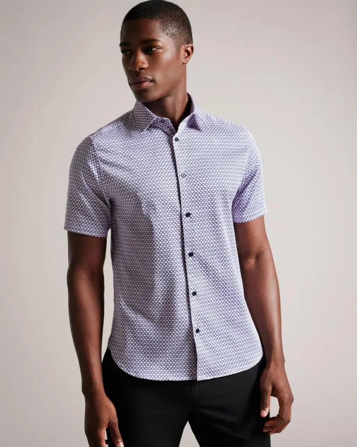 Short Sleeve Geometric Print Shirt Pale Pink Men Ted Baker Clothing Short Sleeve Geometric Print Shirt Pale Pink Men Ted Baker Clothing