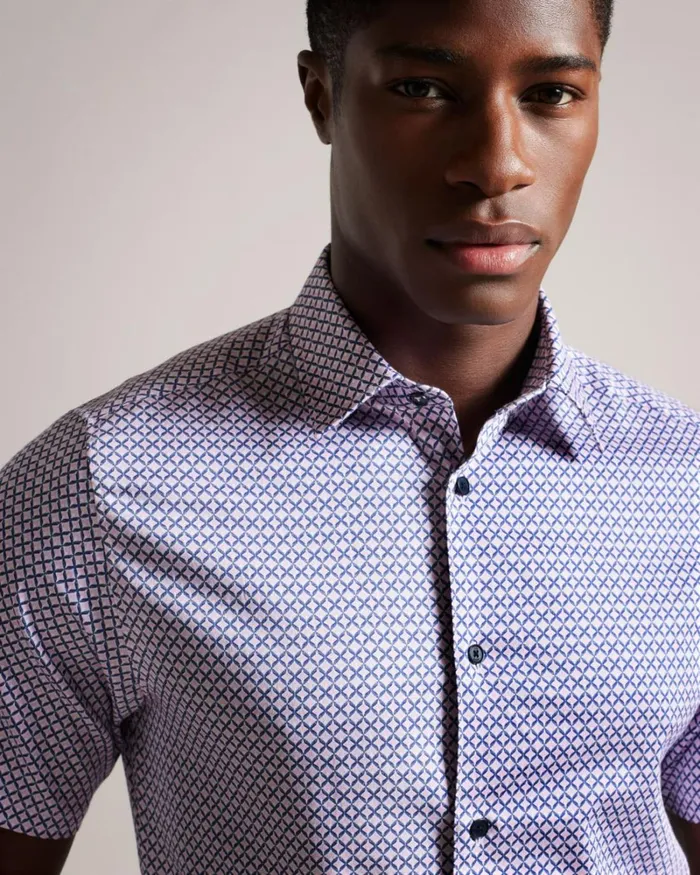 Short Sleeve Geometric Print Shirt Pale Pink Men Ted Baker Clothing Short Sleeve Geometric Print Shirt Pale Pink Men Ted Baker Clothing