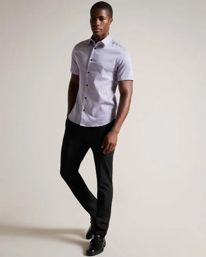 Short Sleeve Geometric Print Shirt Pale Pink Men Ted Baker Clothing Short Sleeve Geometric Print Shirt Pale Pink Men Ted Baker Clothing