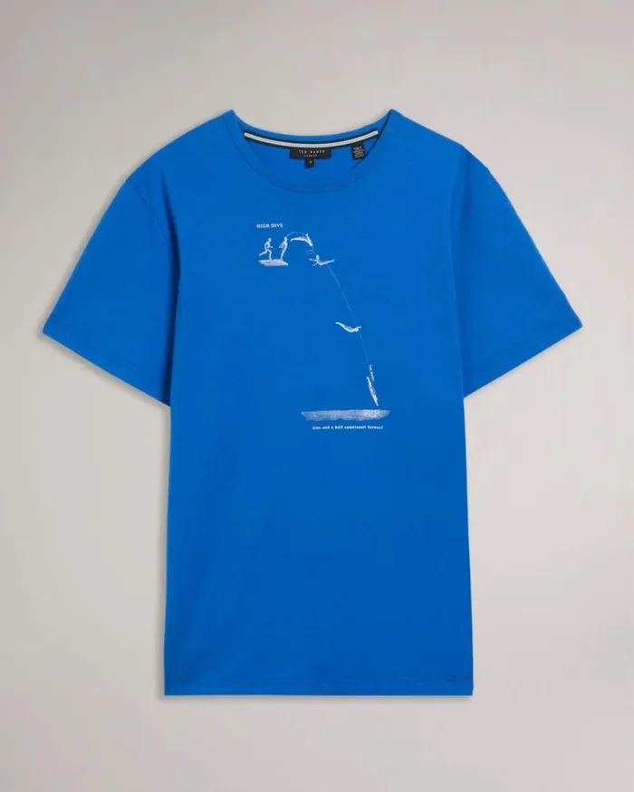 Short Sleeve Graphic Regular TShirt Medium Blue Men Ted Baker Tops
