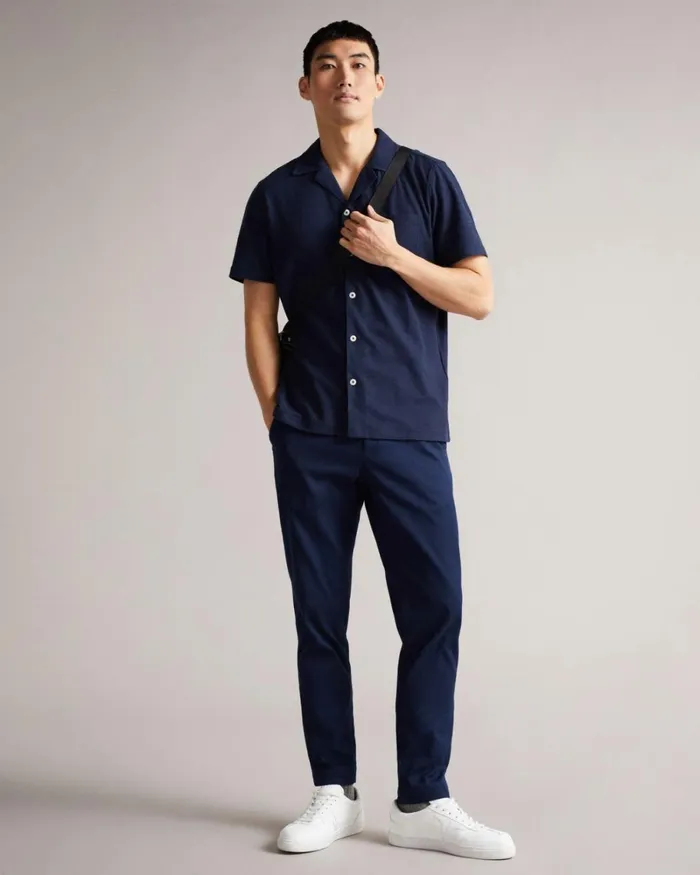 Short Sleeve Jersey Pique Shirt Navy Men Ted Baker Clothing