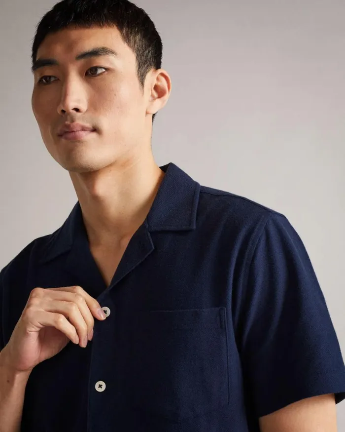 Short Sleeve Jersey Pique Shirt Navy Men Ted Baker Clothing Short Sleeve Jersey Pique Shirt Navy Men Ted Baker Clothing