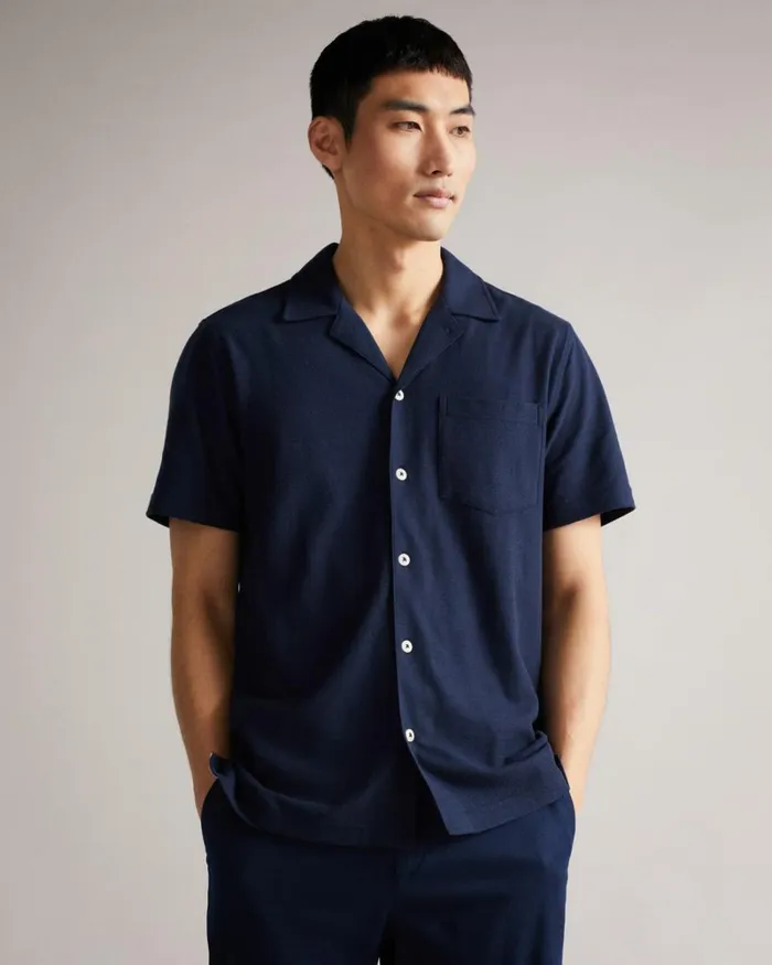 Short Sleeve Jersey Pique Shirt Navy Men Ted Baker Clothing Short Sleeve Jersey Pique Shirt Navy Men Ted Baker Clothing