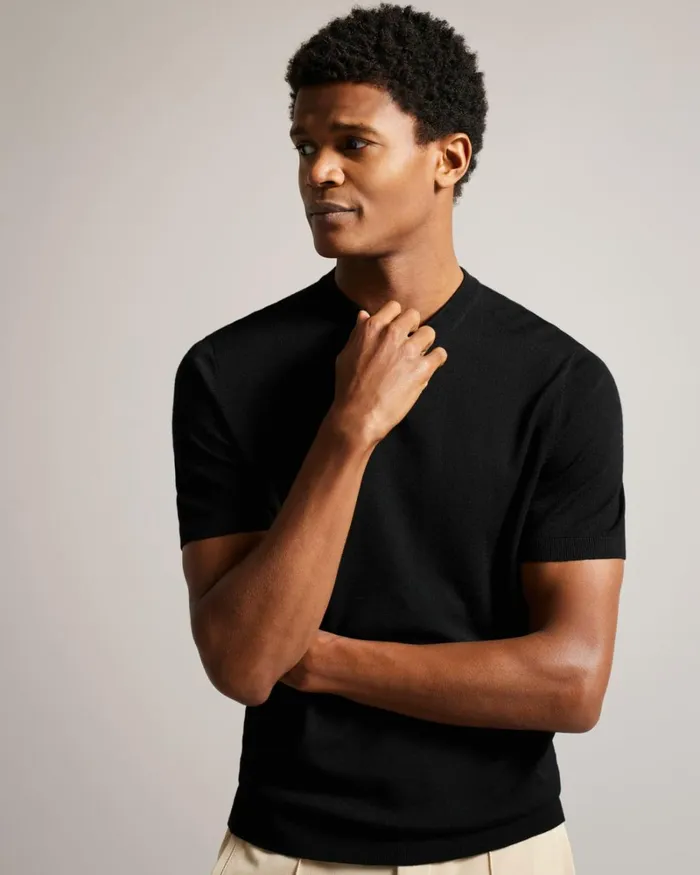 Short Sleeve Knitted TShirt Black Men Ted Baker Clothing Short Sleeve Knitted TShirt Black Men Ted Baker Clothing