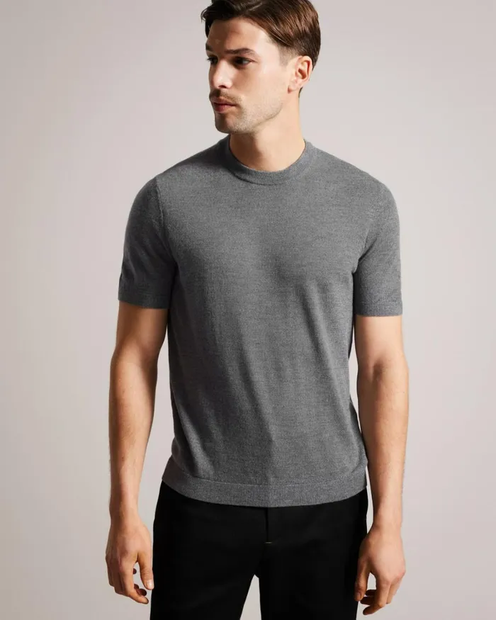 Short Sleeve Knitted TShirt Charcoal Men Ted Baker Clothing Short Sleeve Knitted TShirt Charcoal Men Ted Baker Clothing