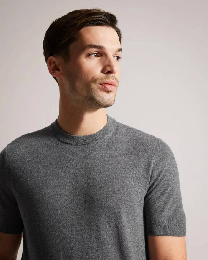 Short Sleeve Knitted TShirt Charcoal Men Ted Baker Clothing Short Sleeve Knitted TShirt Charcoal Men Ted Baker Clothing