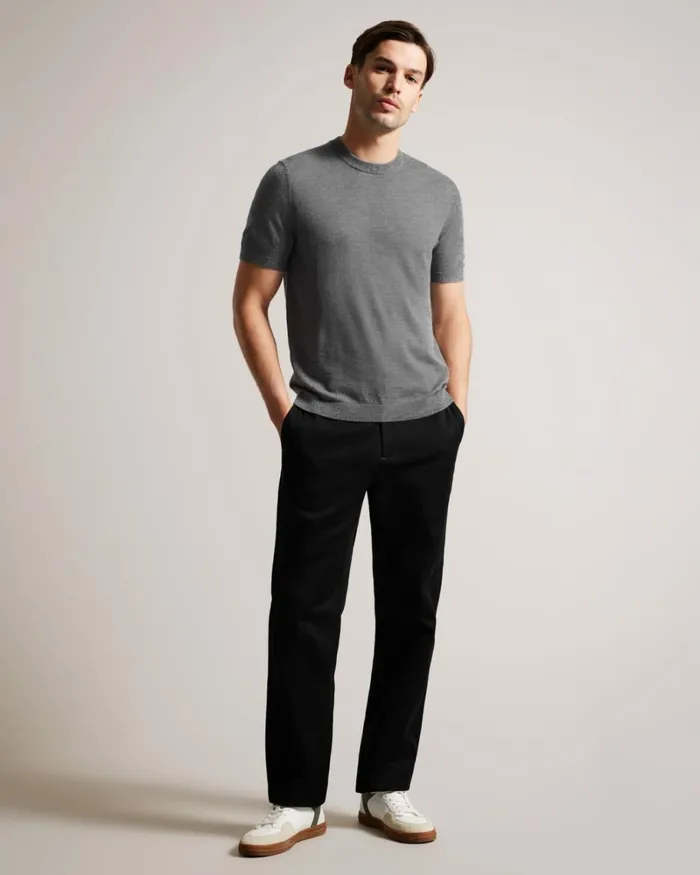 Short Sleeve Knitted TShirt Charcoal Men Ted Baker Clothing Short Sleeve Knitted TShirt Charcoal Men Ted Baker Clothing