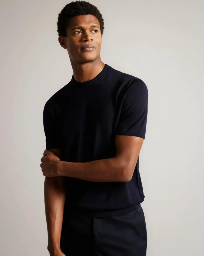 Short Sleeve Knitted TShirt Navy Men Ted Baker Clothing Short Sleeve Knitted TShirt Navy Men Ted Baker Clothing
