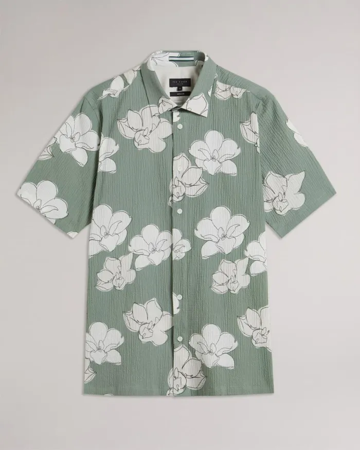 Short Sleeve Large Floral Print Shirt Light Green Men Ted Baker Clothing