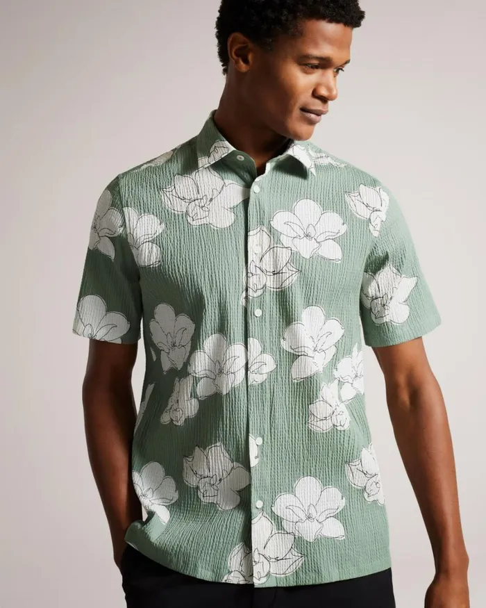 Short Sleeve Large Floral Print Shirt Light Green Men Ted Baker Clothing Short Sleeve Large Floral Print Shirt Light Green Men Ted Baker Clothing