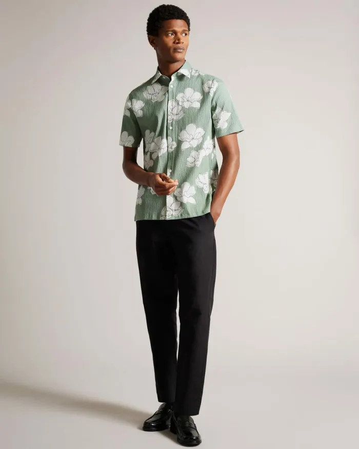 Short Sleeve Large Floral Print Shirt Light Green Men Ted Baker Clothing Short Sleeve Large Floral Print Shirt Light Green Men Ted Baker Clothing