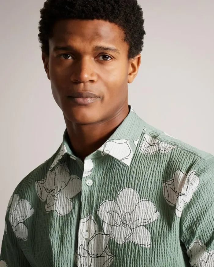 Short Sleeve Large Floral Print Shirt Light Green Men Ted Baker Clothing Short Sleeve Large Floral Print Shirt Light Green Men Ted Baker Clothing