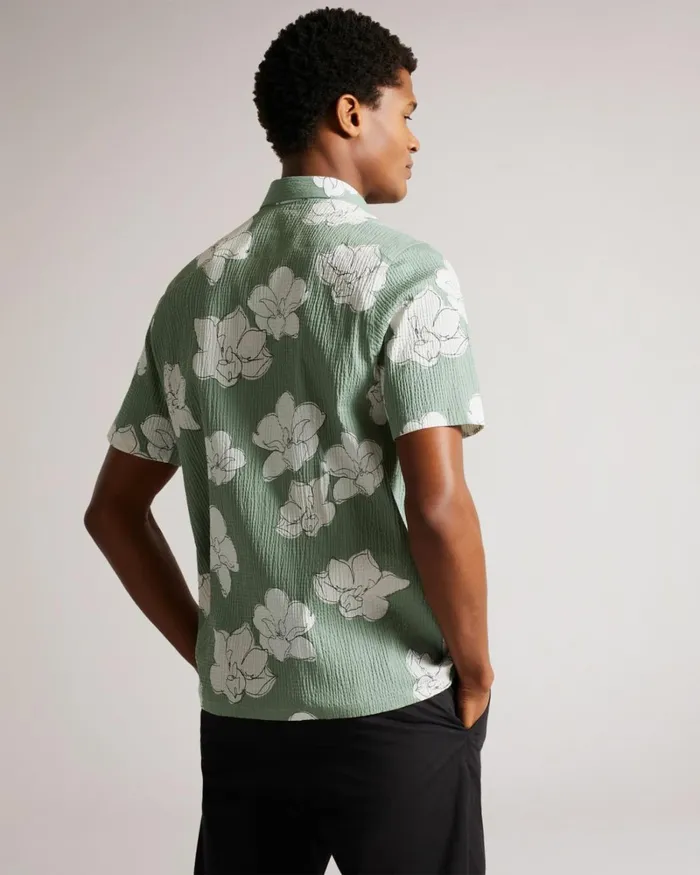 Short Sleeve Large Floral Print Shirt Light Green Men Ted Baker Clothing Short Sleeve Large Floral Print Shirt Light Green Men Ted Baker Clothing
