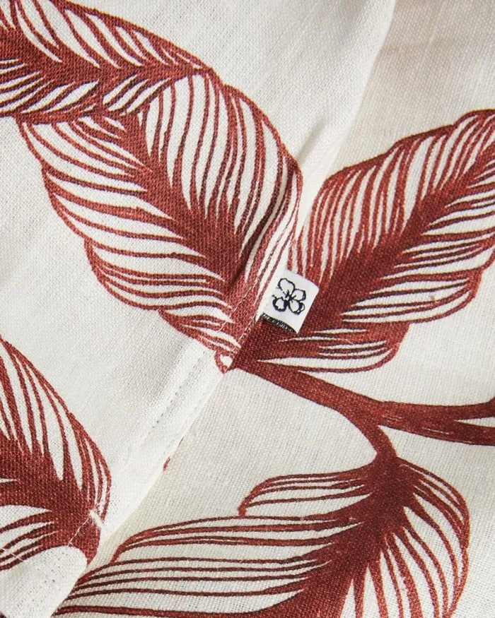 Short Sleeve Leaf Print Linen Shirt Dark Orange Men Ted Baker Clothing Short Sleeve Leaf Print Linen Shirt Dark Orange Men Ted Baker Clothing