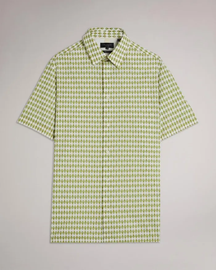 Short Sleeve Micro Leaf Shirt Olive Men Ted Baker Clothing