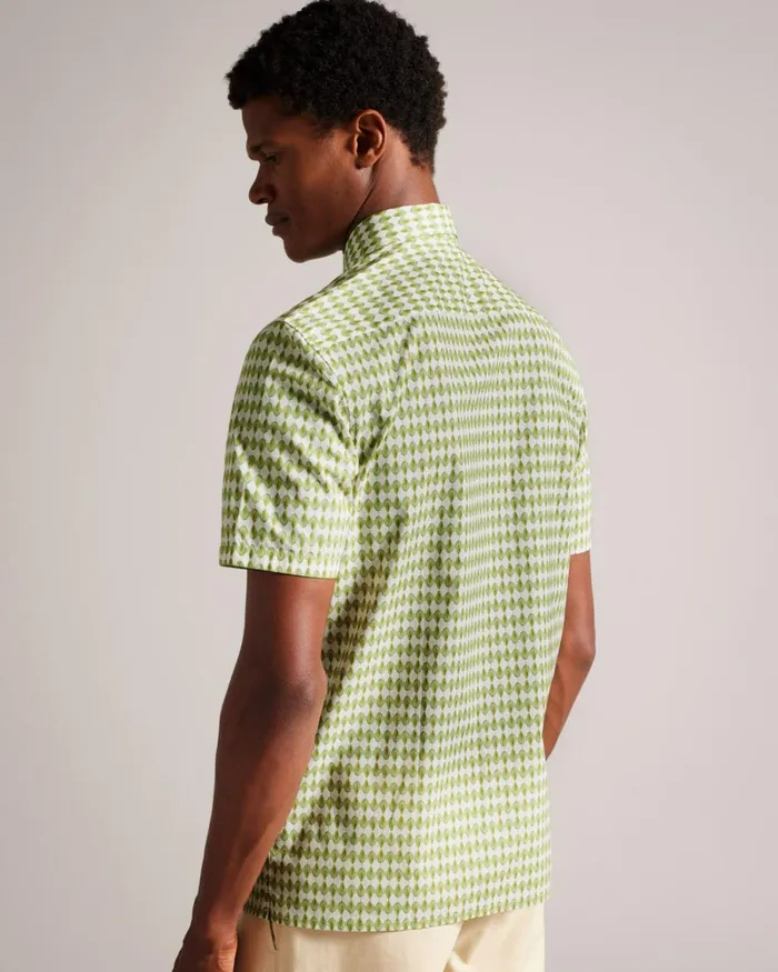 Short Sleeve Micro Leaf Shirt Olive Men Ted Baker Clothing Short Sleeve Micro Leaf Shirt Olive Men Ted Baker Clothing