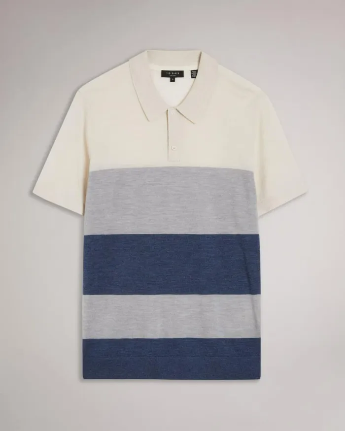 Short Sleeve Multi Striped Merino Polo Ecru Men Ted Baker Clothing