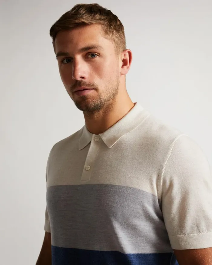 Short Sleeve Multi Striped Merino Polo Ecru Men Ted Baker Clothing