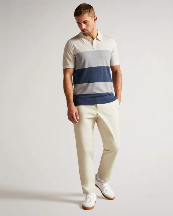 Short Sleeve Multi Striped Merino Polo Ecru Men Ted Baker Clothing