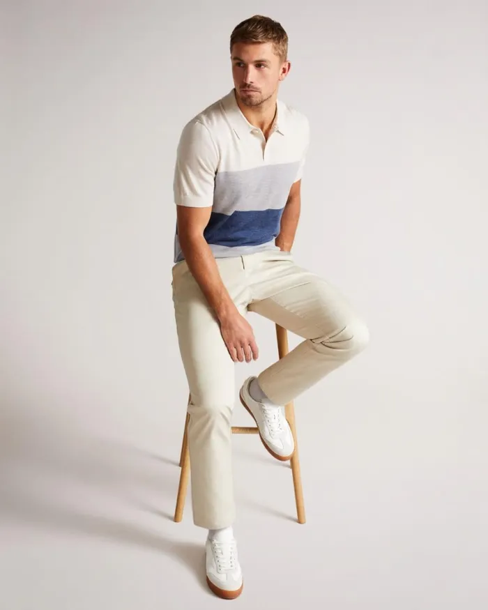 Short Sleeve Multi Striped Merino Polo Ecru Men Ted Baker Clothing
