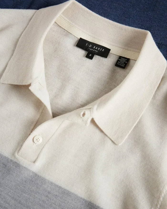 Short Sleeve Multi Striped Merino Polo Ecru Men Ted Baker Clothing