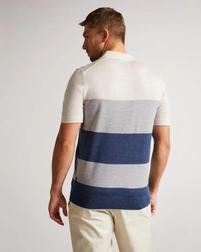 Short Sleeve Multi Striped Merino Polo Ecru Men Ted Baker Clothing