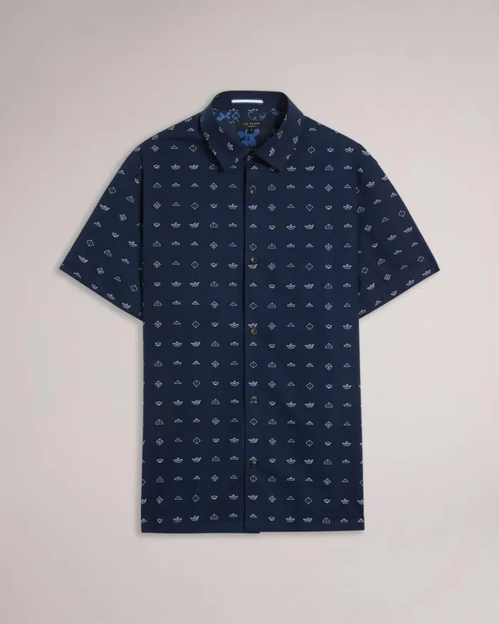 Short Sleeve Paper Boat Print Shirt Navy Men Ted Baker Shirts